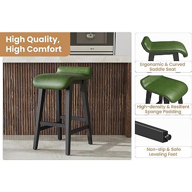 26.2" Wood Bar Stools with PU Leather Seat, Counter Height