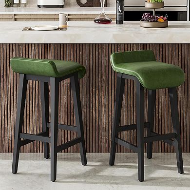 26.2" Wood Bar Stools with PU Leather Seat, Counter Height