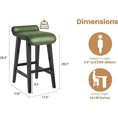 26.2" Wood Bar Stools with PU Leather Seat, Counter Height