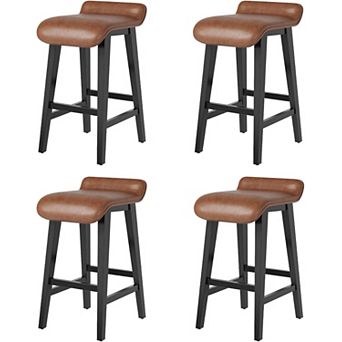 26.2" Wood Bar Stools with PU Leather Seat, Counter Height