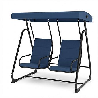 2-Person Patio Swing Chair, Independent Seats, Adjustable Canopy