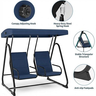 2-Person Patio Swing Chair, Independent Seats, Adjustable Canopy