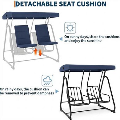 2-Person Patio Swing Chair, Independent Seats, Adjustable Canopy