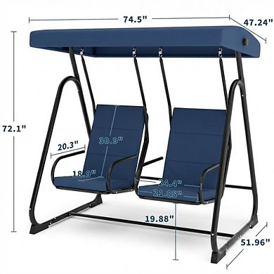 2-Person Patio Swing Chair, Independent Seats, Adjustable Canopy