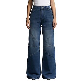 Women's High Waist Fashion Wide Leg Jeans, Vintage Washed Denim Pants