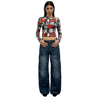 Women's High Waist Fashion Wide Leg Jeans, Vintage Washed Denim Pants