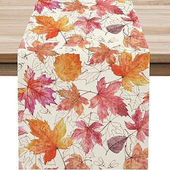 Fall Table Runner 13x72 Inch Printed Maple Leaf Linen Autumn Holiday Decor