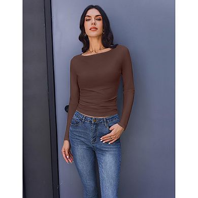 Ekouaer Three Pack Long Sleeve Shirts Boat Neck Tops Basic Tees Fall Fashion Thermal Undershirts