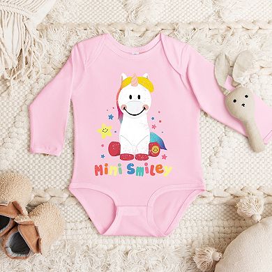 Mini Smiley Unicorn Distressed - Baby Long Sleeve Bodysuit