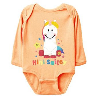 Mini Smiley Unicorn Distressed - Baby Long Sleeve Bodysuit