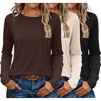Ekouaer Three Pack Long Sleeve Shirts Crew Neck Thermal Tops Base Layer Undershirts Fall Tees
