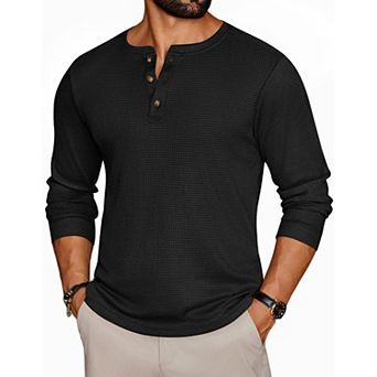 Ekouaer Mens Henley Long Sleeve Shirts Waffle T Shirt Lightweight Thermal Undershirts