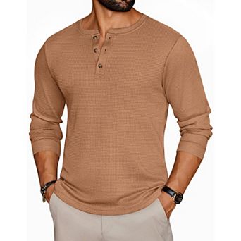 Ekouaer Mens Henley Long Sleeve Shirts Waffle T Shirt Lightweight Thermal Undershirts