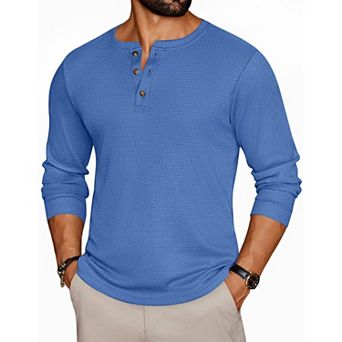 Ekouaer Mens Henley Long Sleeve Shirts Waffle T Shirt Lightweight Thermal Undershirts