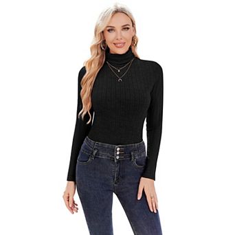 Ekouaer Womens Turtleneck Tops Long Sleeve Shirts Fall Base Layer Ribbed Thermal Undershirts