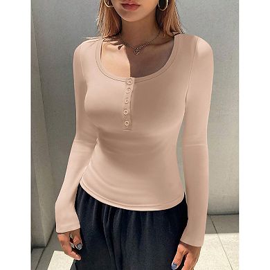 Ekouaer Long Sleeve Shirts Three Pack Henley Fall Button Tops Slim Fit Casual Thermal Underscrub