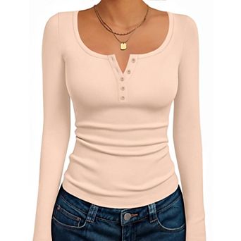 Ekouaer Long Sleeve Shirts Three Pack Henley Fall Button Tops Slim Fit Casual Thermal Underscrub