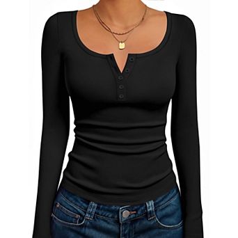 Ekouaer Long Sleeve Shirts Three Pack Henley Fall Button Tops Slim Fit Casual Thermal Underscrub