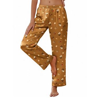 Ekouaer Womens Silk Satin Pajama Pants Loose Lounge Pants Elastic Waist Wide Leg Pajama Bottoms