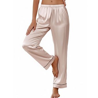 Ekouaer Womens Silk Satin Pajama Pants Loose Lounge Pants Elastic Waist Wide Leg Pajama Bottoms