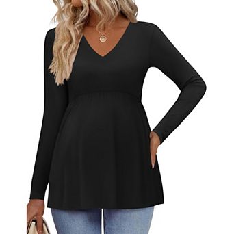 Ekouaer Womens Maternity Shirts Long Sleeve Pregnancy Tops V Neck Tunic Blouses Clothes