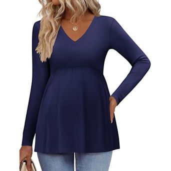 Ekouaer Womens Maternity Shirts Long Sleeve Pregnancy Tops V Neck Tunic Blouses Clothes