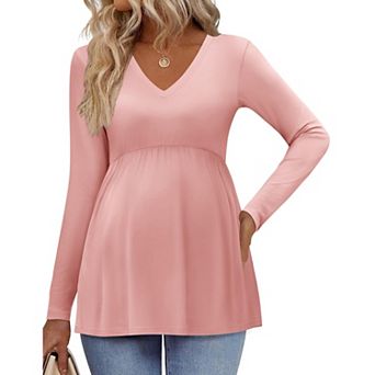 Ekouaer Womens Maternity Shirts Long Sleeve Pregnancy Tops V Neck Tunic Blouses Clothes