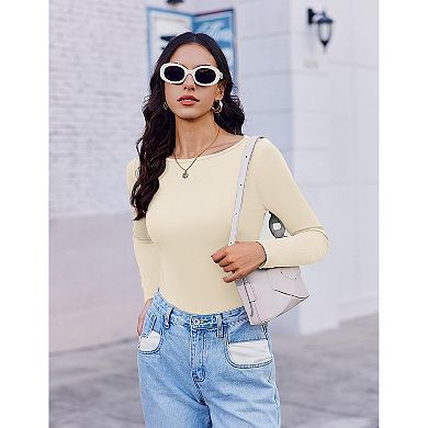 Ekouaer Three Pack Womens Long Sleeve Shirts Boat Neck Ribbed Thermal Undershirts Basic Top