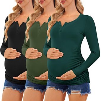 Ekouaer Womens Three Pack Maternity Shirts Pregnancy Tops Postpartum Tees Pregnant T Shirts