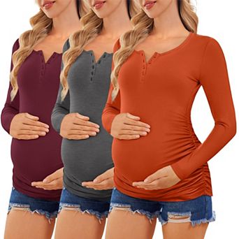 Ekouaer Womens Three Pack Maternity Shirts Pregnancy Tops Postpartum Tees Pregnant T Shirts