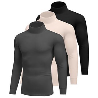 Ekouaer Turtle Neck Mens Long Sleeve Shirts Three Pack Casual Thermal Underwear Tops Pullover