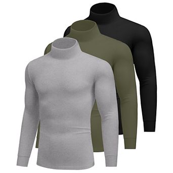 Ekouaer Turtle Neck Mens Long Sleeve Shirts Three Pack Casual Thermal Underwear Tops Pullover