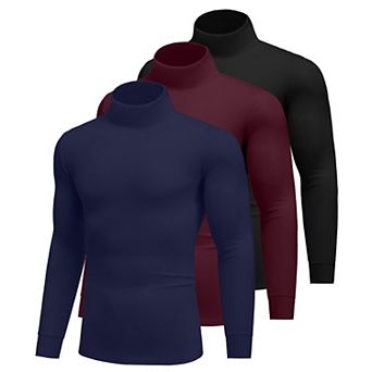 Ekouaer Turtle Neck Mens Long Sleeve Shirts Three Pack Casual Thermal Underwear Tops Pullover