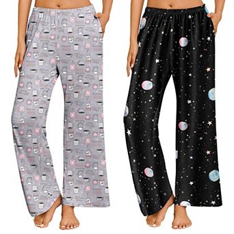 Ekouaer Two Pack Womens Pajama Pants Pajama Bottoms Wide Leg Sleep Pants Pajama Bottoms