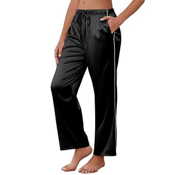 Ekouaer Womens Silk Satin Pajama Pants Loose Pajama Pants Drawstring Elastic Waist Wide Leg Lounge