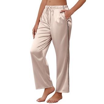 Ekouaer Womens Silk Satin Pajama Pants Loose Pajama Pants Drawstring Elastic Waist Wide Leg Lounge