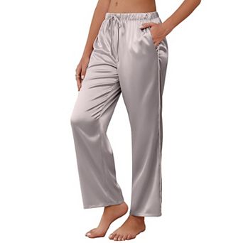 Ekouaer Womens Silk Satin Pajama Pants Loose Pajama Pants Drawstring Elastic Waist Wide Leg Lounge