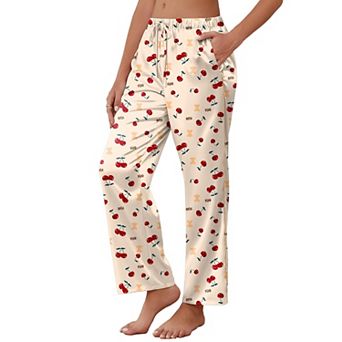 Ekouaer Womens Silk Satin Pajama Pants Loose Pajama Pants Drawstring Elastic Waist Wide Leg Lounge