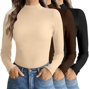 Ekouaer Mock Neck Tops for Womens Turtleneck Three Pack Womens Undershirts Turtle Neck