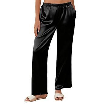 Ekouaer Womens Silk Satin Wide Leg Pajama Sleep Pants Loose Lounge Pants Elastic Waist Pajama