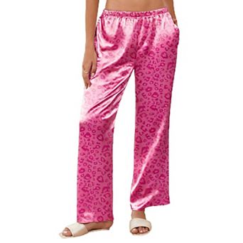Ekouaer Womens Silk Satin Wide Leg Pajama Sleep Pants Loose Lounge Pants Elastic Waist Pajama
