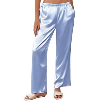 Ekouaer Womens Silk Satin Wide Leg Pajama Sleep Pants Loose Lounge Pants Elastic Waist Pajama