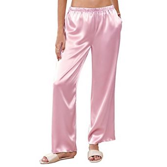 Ekouaer Womens Silk Satin Wide Leg Pajama Sleep Pants Loose Lounge Pants Elastic Waist Pajama