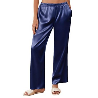 Ekouaer Womens Silk Satin Wide Leg Pajama Sleep Pants Loose Lounge Pants Elastic Waist Pajama