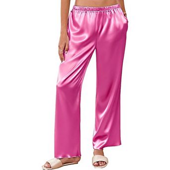 Ekouaer Womens Silk Satin Wide Leg Pajama Sleep Pants Loose Lounge Pants Elastic Waist Pajama