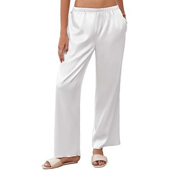 Ekouaer Womens Silk Satin Wide Leg Pajama Sleep Pants Loose Lounge Pants Elastic Waist Pajama