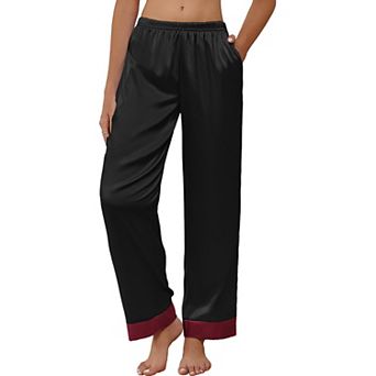 Ekouaer Womens Silk Satin Pajama Pants Loose Lounge Pants Elastic Waist Pajama Bottoms with Pockets