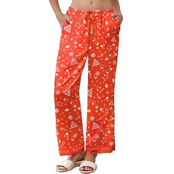 Ekouaer Womens Silk Satin Pajama Pants Sleep Pants Pocketed Elastic Waist Wide Leg Pajama Bottoms