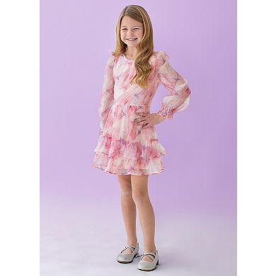 Berry Swirl Long Sleeve Tiered Dress