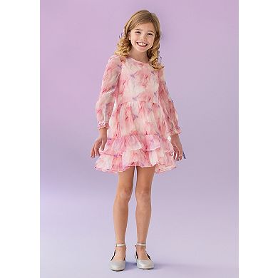 Berry Swirl Long Sleeve Tiered Dress